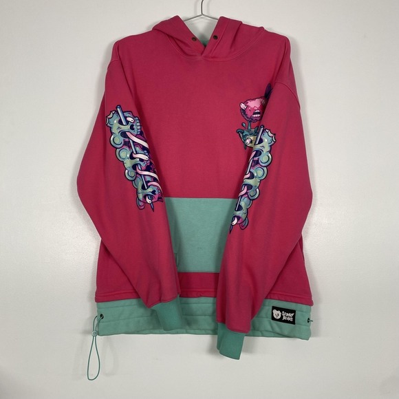 Scummy Bears Other - Scummy Bears Hoodie Mens Large Pink Teal Graphic Pullover Fleece Horror Art